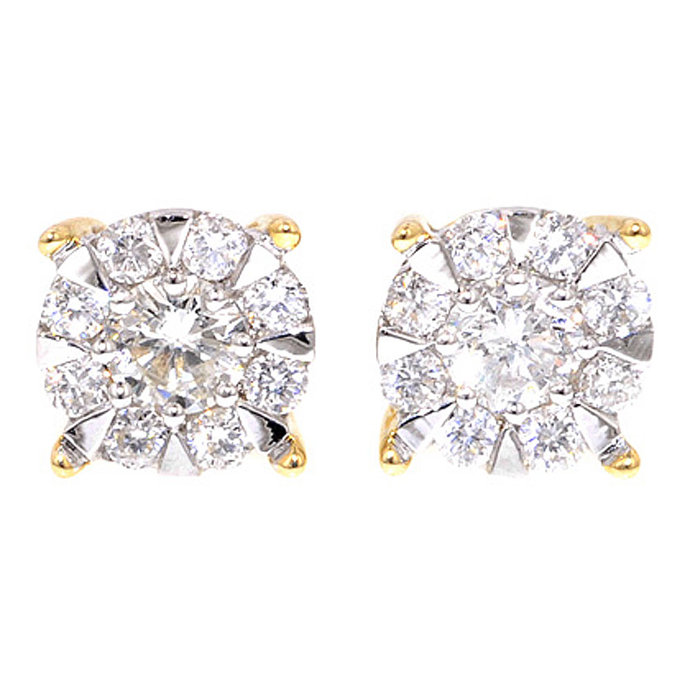 Square Brilliant Cluster 0.50ct Diamond Stud Earrings - Jewellery World Online