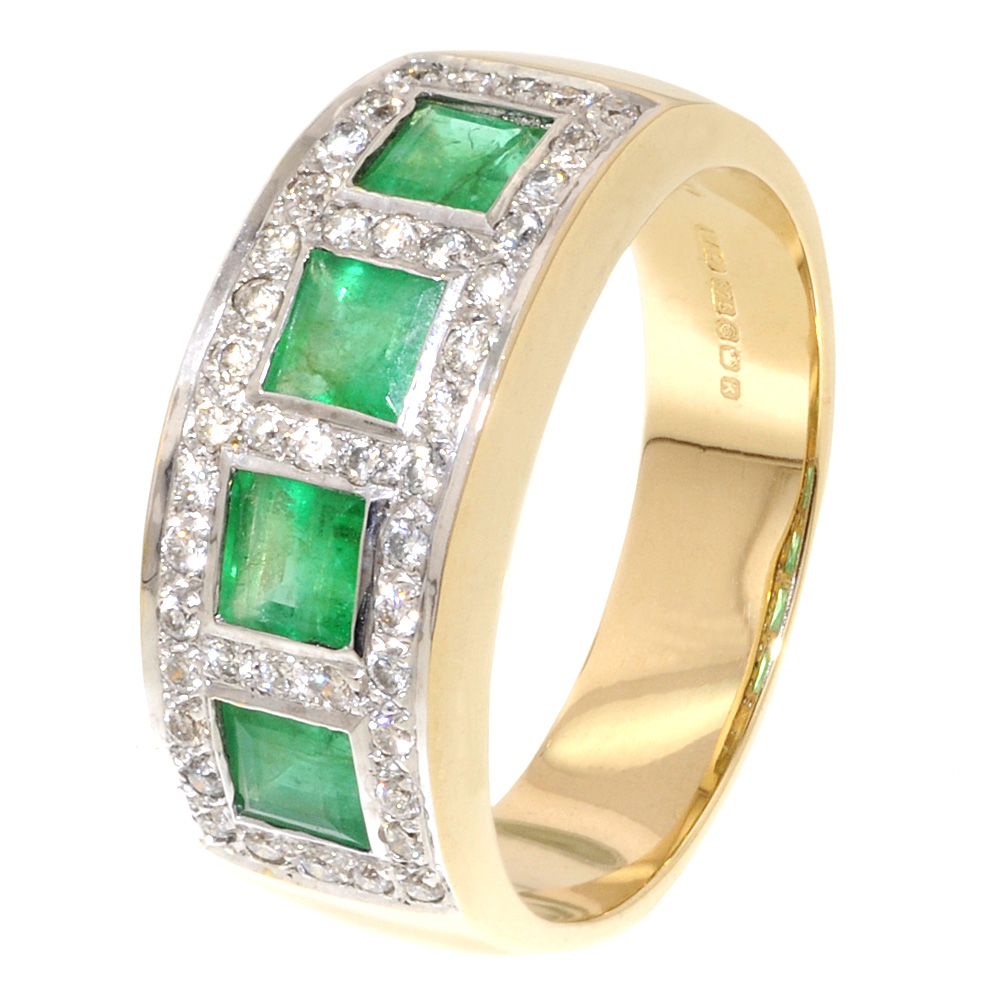 Square Diamond & Emerald Half Eternity Ring - Jewellery World Online
