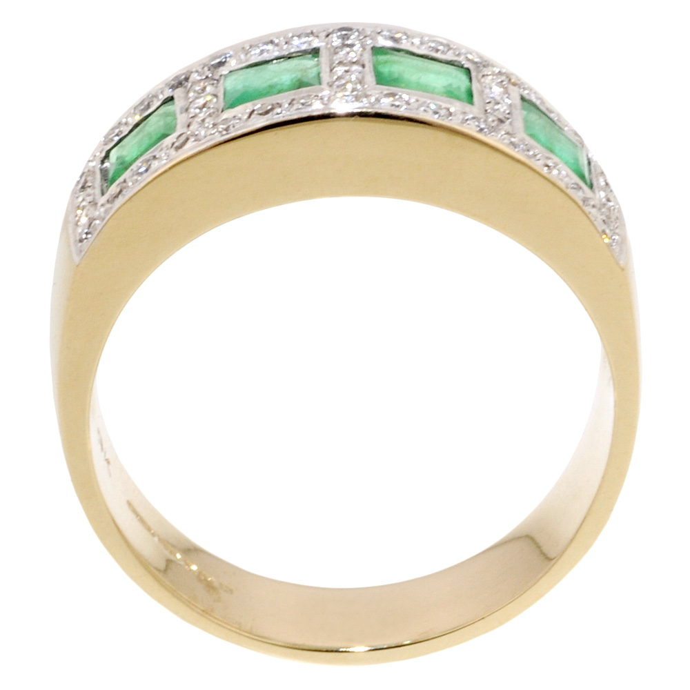 Square Diamond & Emerald Half Eternity Ring - Jewellery World Online