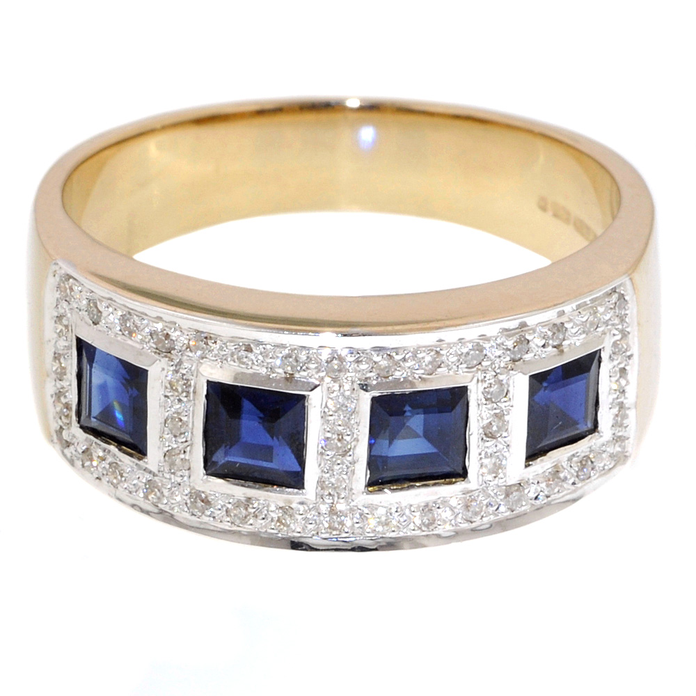 Square Diamond & Sapphire Half Eternity Ring - Jewellery World Online
