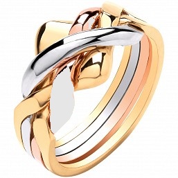 9ct 3 Colour 19mm 4 Piece Puzzle Ring - Jewellery World Online