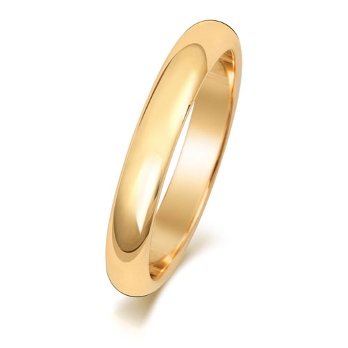 9CT YELLOW GOLD D SHAPE WEDDING RING WIDTH 3MM DEPTH ~1.7MM-1.8MM - Jewellery World Online