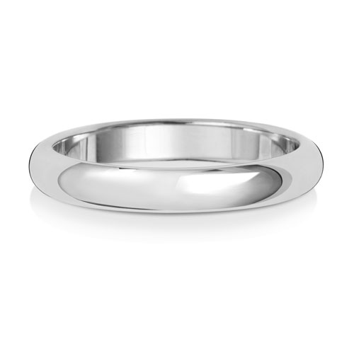 18CT WHITE GOLD D SHAPE WEDDING RING WIDTH 3MM DEPTH ~1.1MM-1.2MM - Jewellery World Online