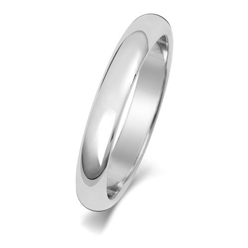 9CT WHITE GOLD D SHAPE WEDDING RING WIDTH 3MM DEPTH ~1.1MM-1.2MM - Jewellery World Online