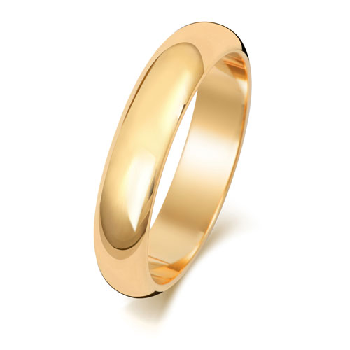9CT YELLOW GOLD D SHAPE WEDDING RING WIDTH 4MM DEPTH ~1.7MM-1.8MM - Jewellery World Online
