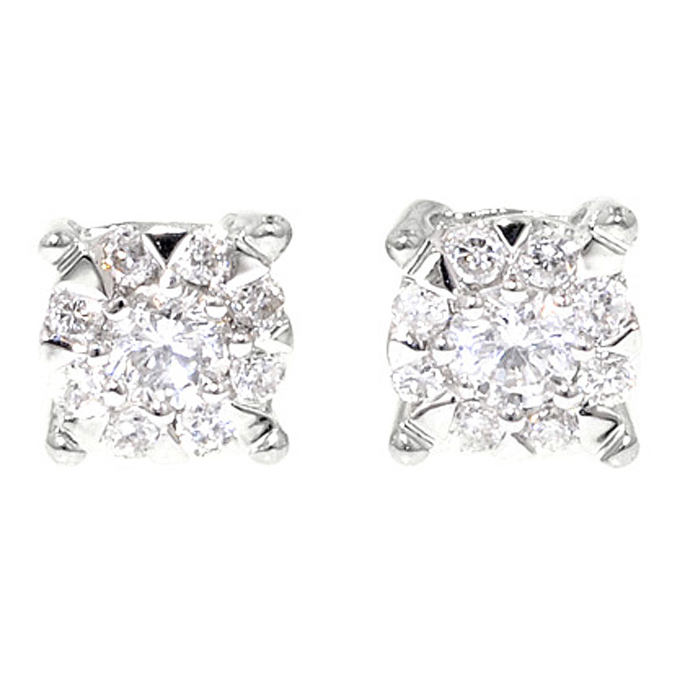 White Gold Brilliant Square Cluster 0.20ct Diamond Stud Earrings - Jewellery World Online
