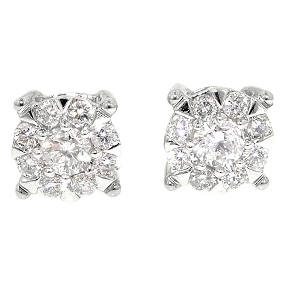 White Gold Brilliant Square Cluster 0.30ct Diamond Stud Earrings - Jewellery World Online