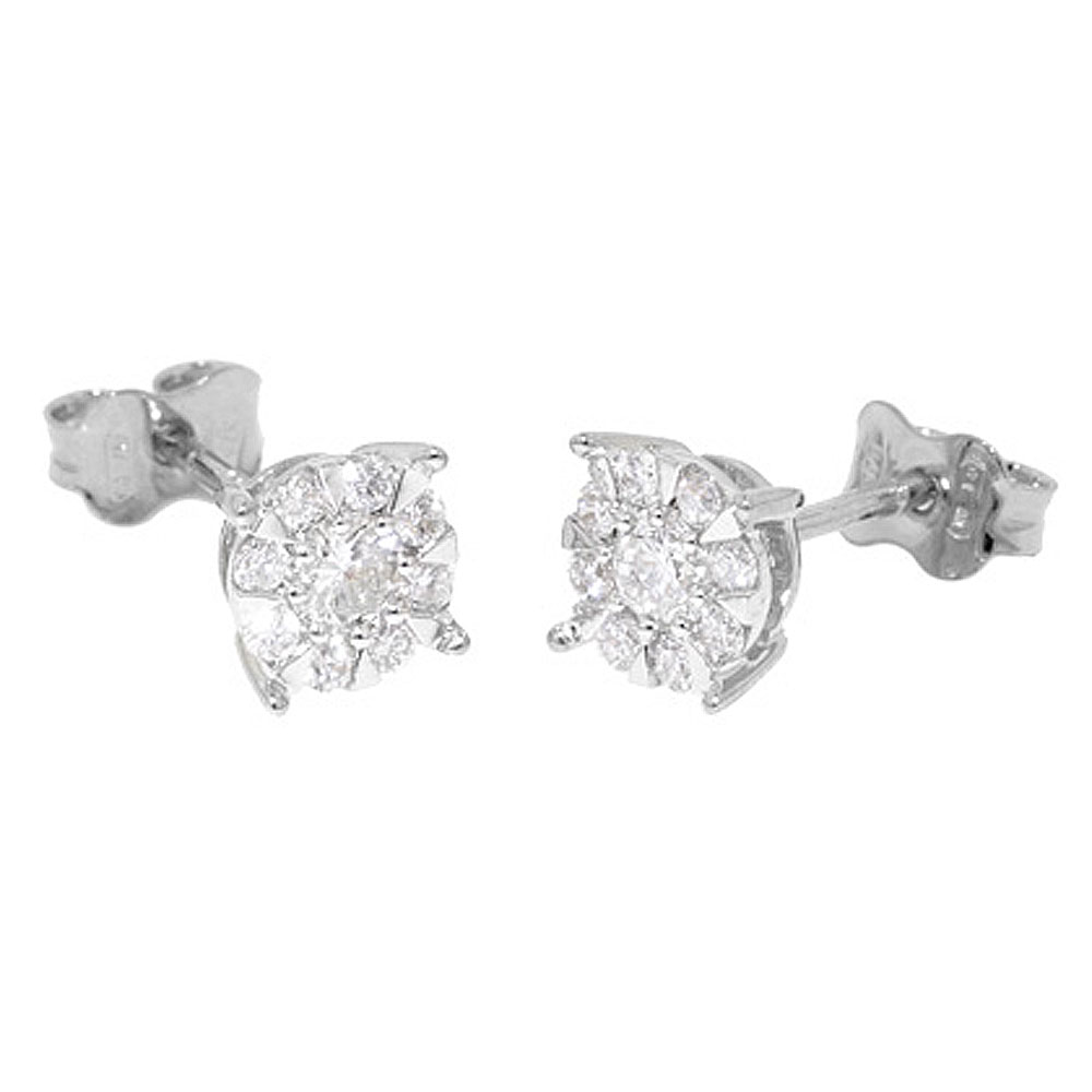 White Gold Brilliant Square Cluster 0.50ct Diamond Stud Earrings - Jewellery World Online