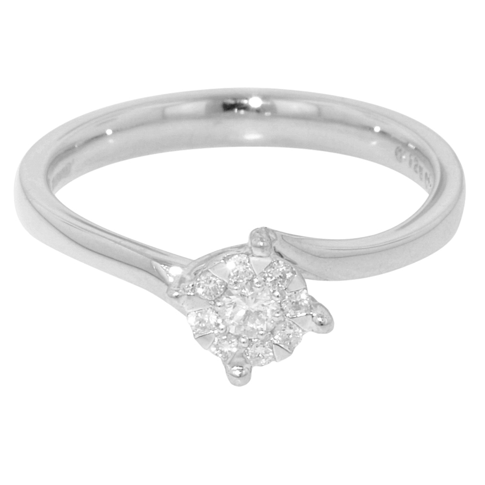 White Gold Crossover Cluster 0.13ct Diamond Engagement Ring - Jewellery World Online