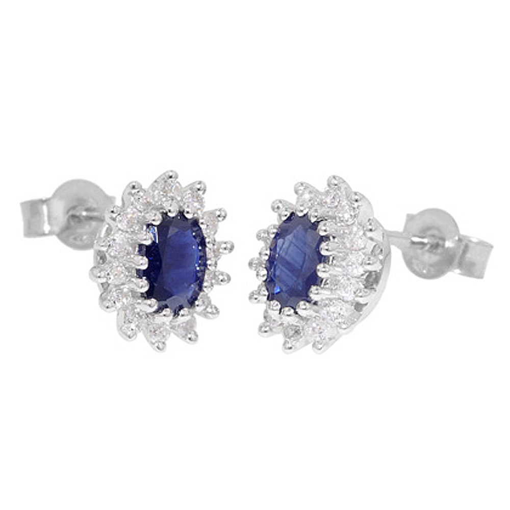 White Gold Diamond Sapphire Cluster Stud Earrings - Jewellery World Online