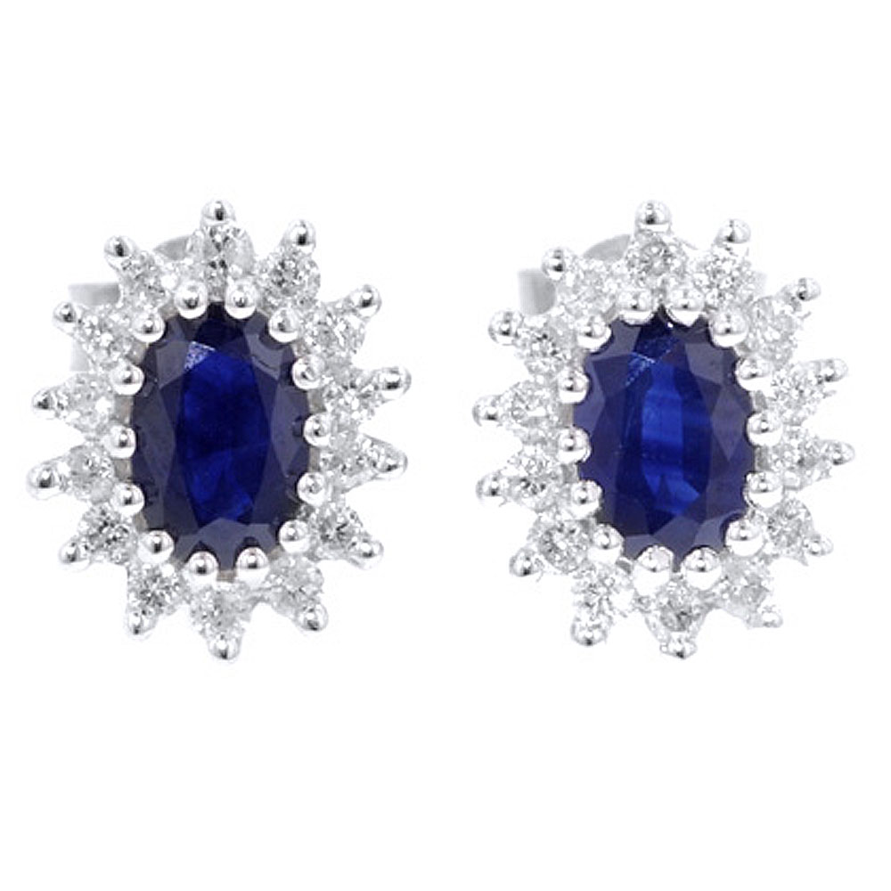 White Gold Diamond Sapphire Cluster Stud Earrings - Jewellery World Online