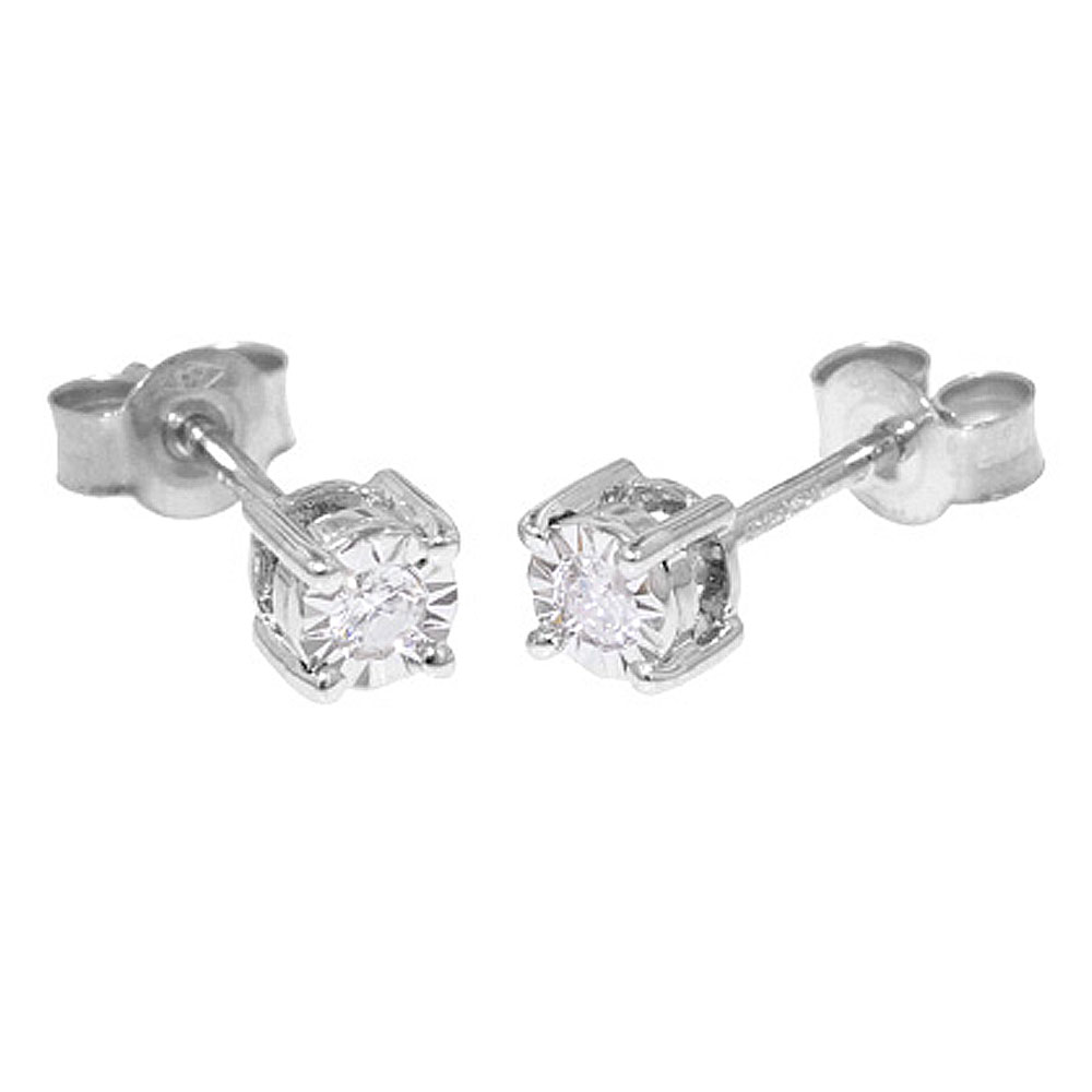 White Gold Illusion 0.10ct Diamond Stud Earrings - Jewellery World Online