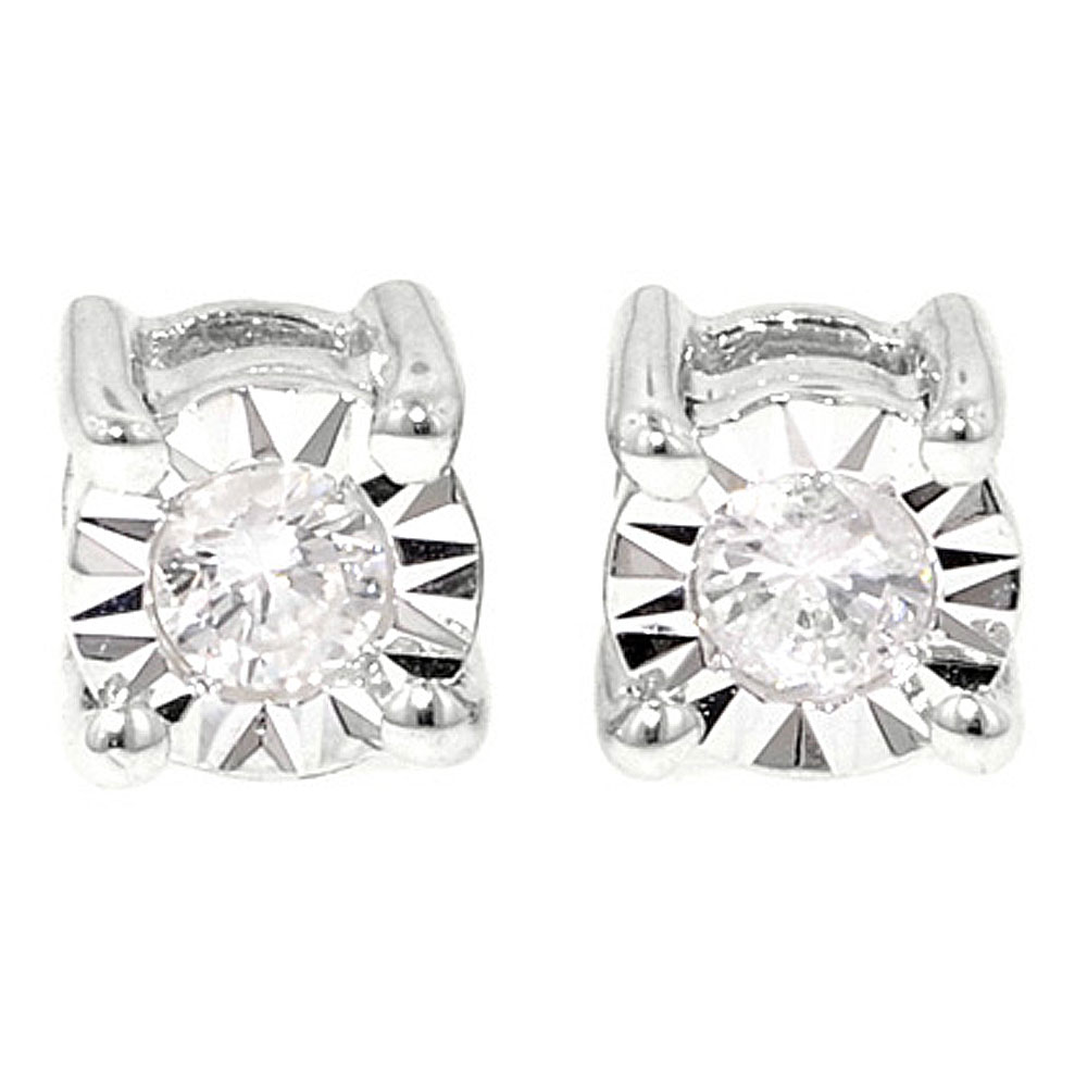 White Gold Illusion 0.10ct Diamond Stud Earrings - Jewellery World Online