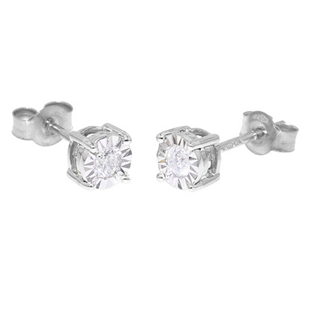 White Gold Illusion 0.20ct Diamond Stud Earrings - Jewellery World Online
