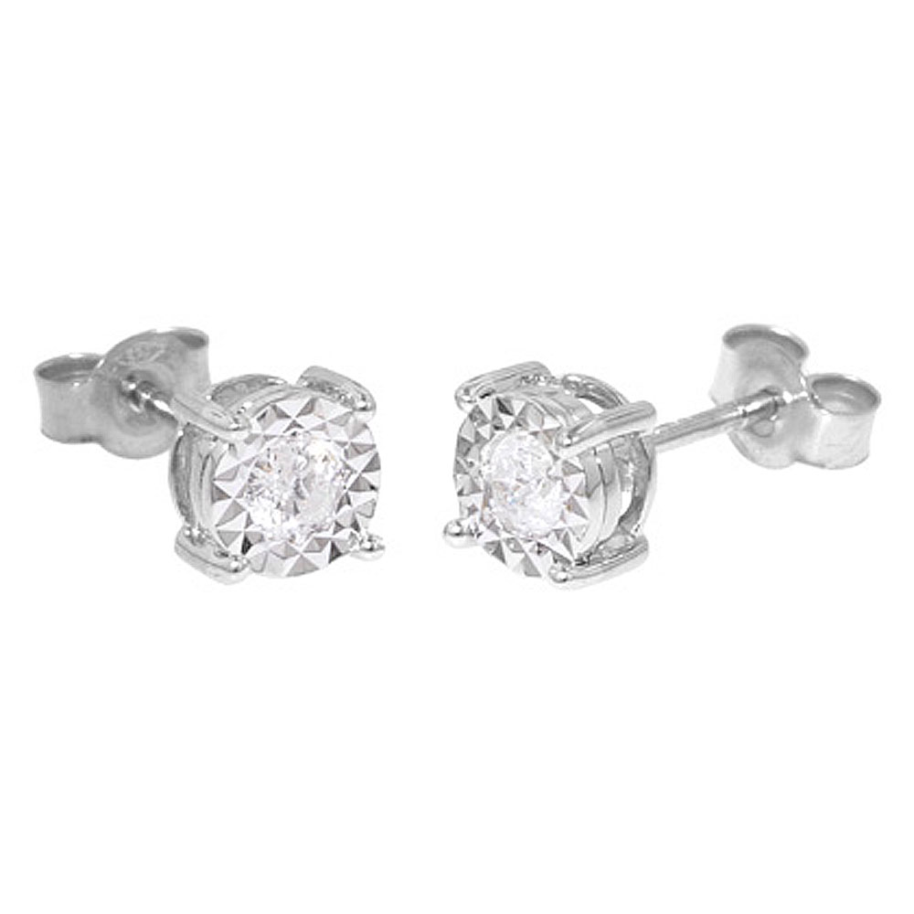 White Gold Illusion 0.25ct Diamond Stud Earrings - Jewellery World Online