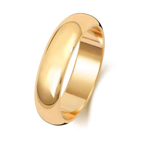 18CT YELLOW GOLD D SHAPE WEDDING RING WIDTH 5MM DEPTH ~1.1MM-1.2MM - Jewellery World Online
