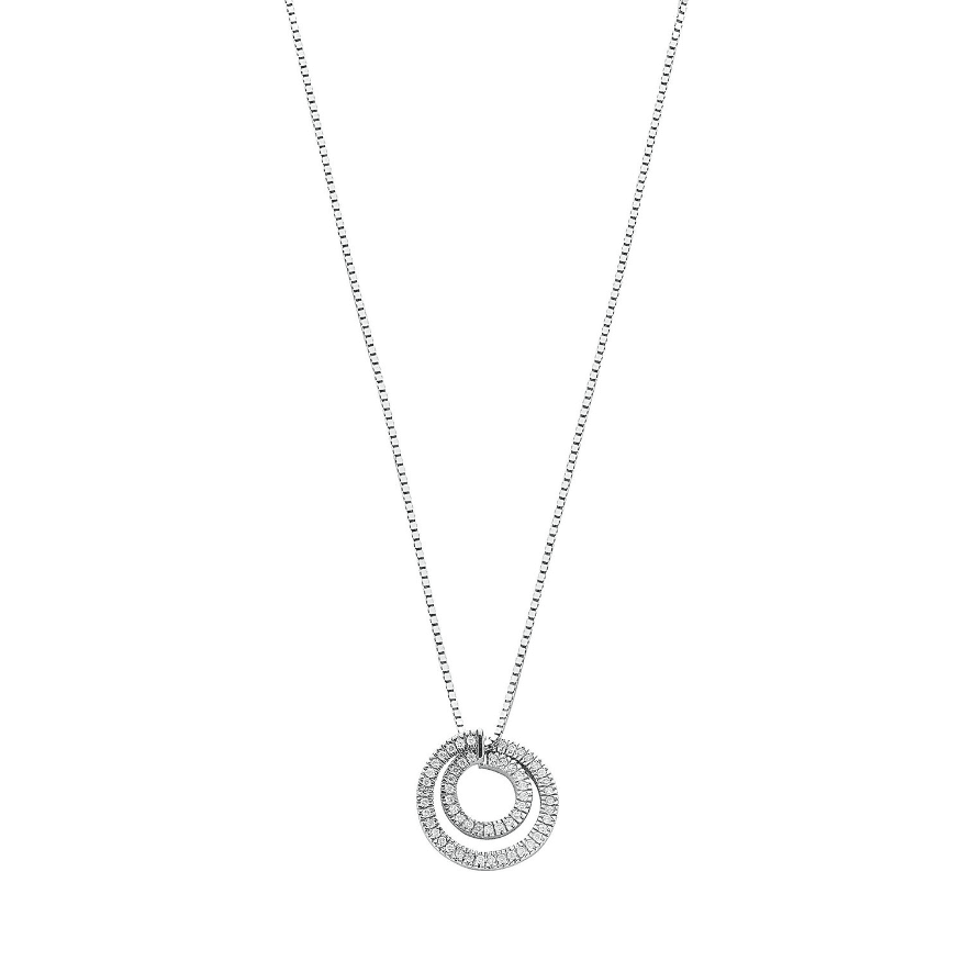 9ct White Gold 0.31ct Diamond Circle Pendant with 18in/45cm Chain - Jewellery World Online