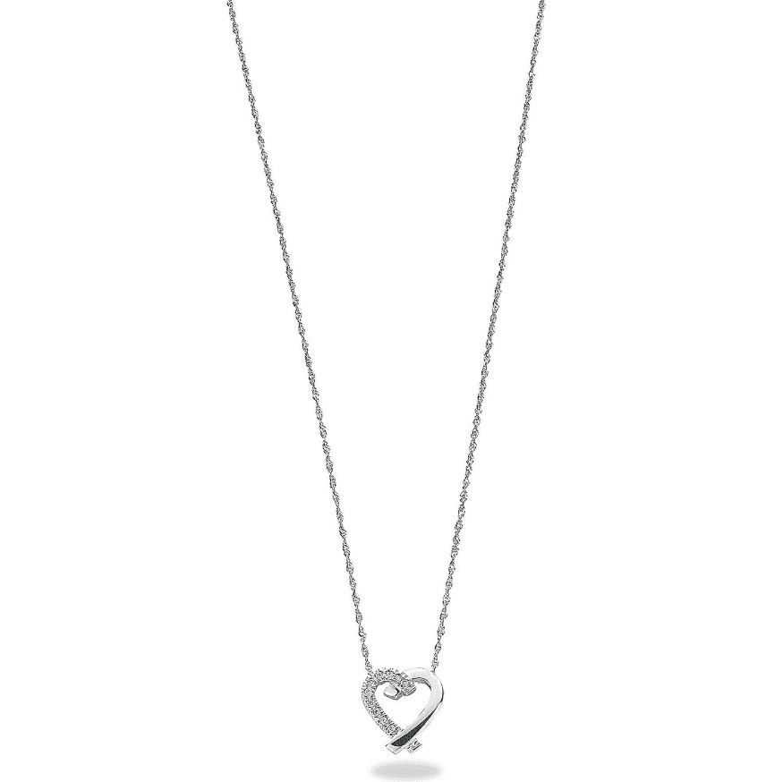 9ct White Gold 0.05ct Diamond Heart Pendant with 18in/45cm Chain - Jewellery World Online
