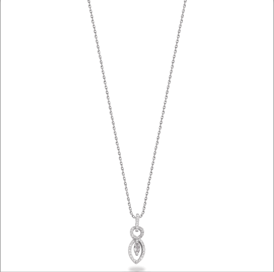 9ct White Gold 0.21ct Diamond & 0.27ct Pink Sapphire Drop Pendant with 18in/45cm Chain - Jewellery World Online