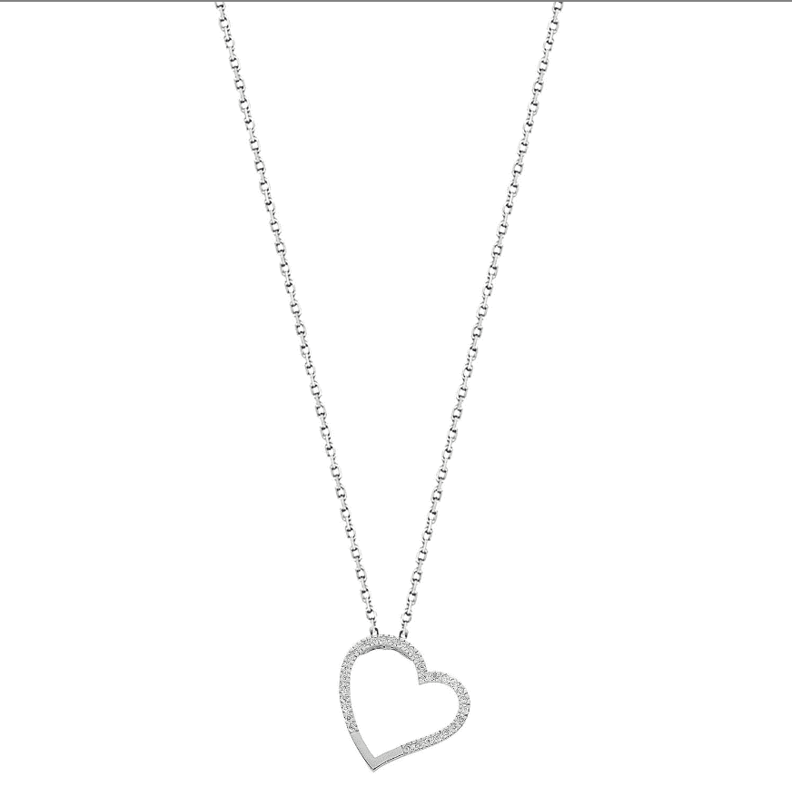 9ct White Gold 0.12ct Diamond Heart Pendant with 18in/45cm Chain - Jewellery World Online